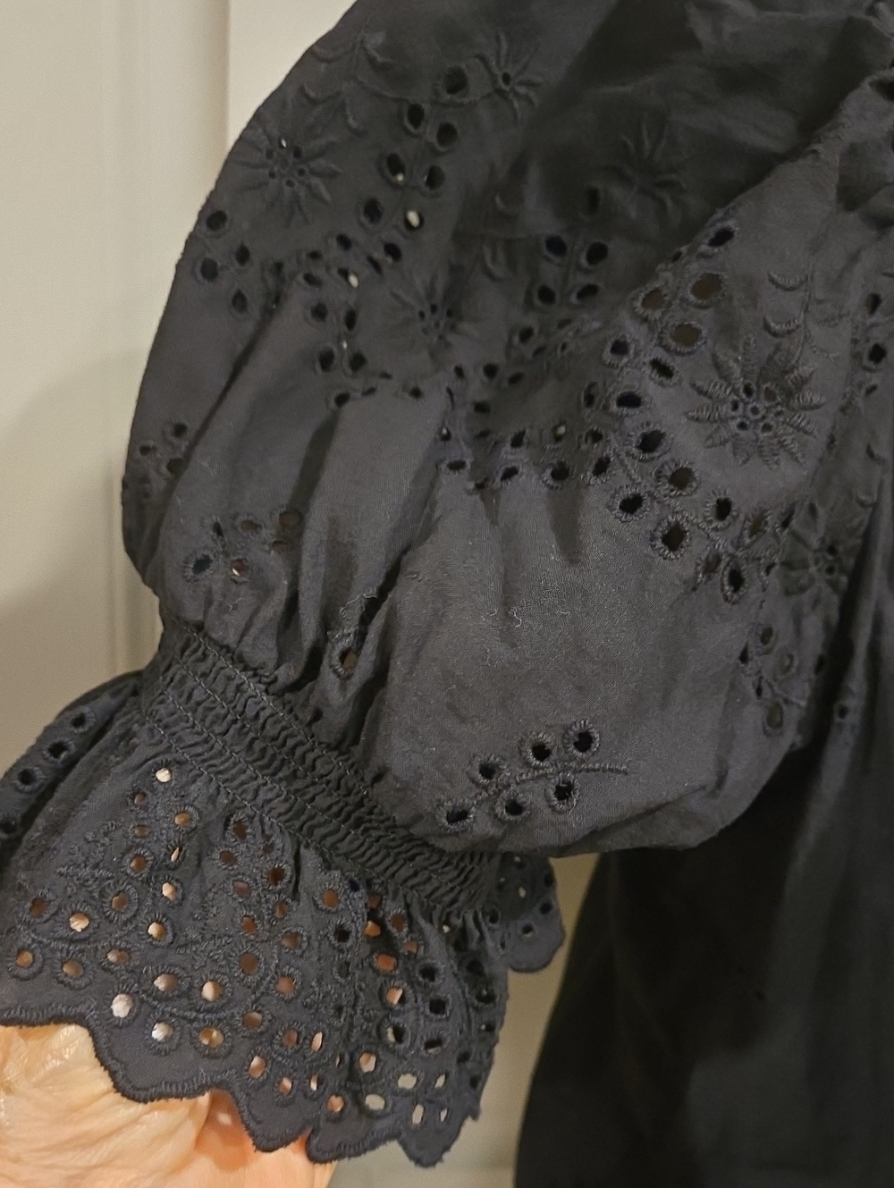 Black Eyelet Ruffle Women's Top - Picture 2 of 3